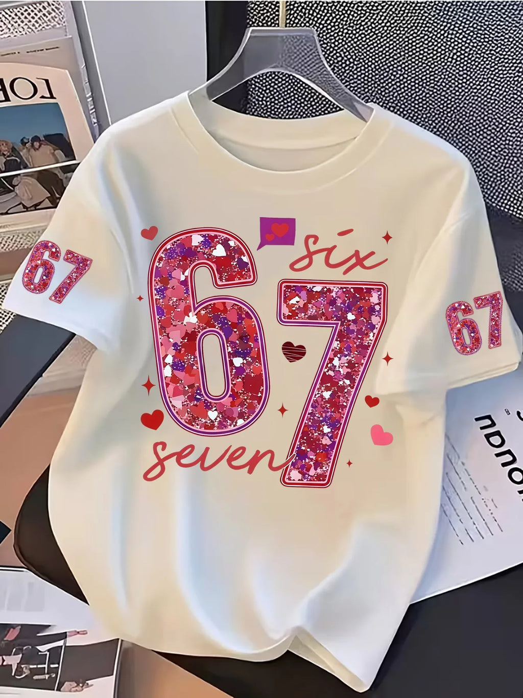 2026 Summer Valentine's Day Exclusive Sequin Print T-Shirt for Girls, Pure Cotton, Crew Neck, Comfortable and Breathable Clothes