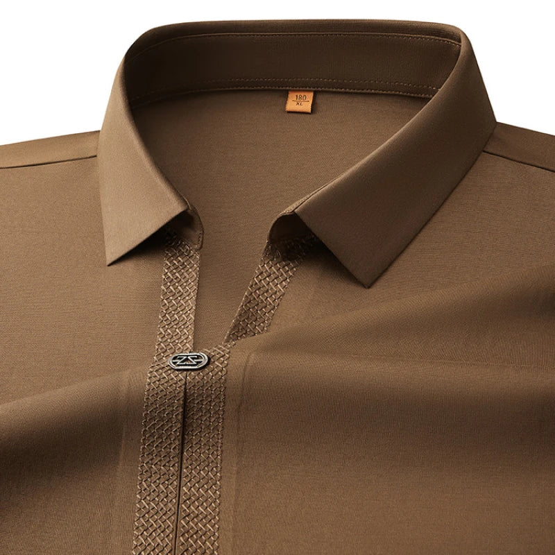 Men's 62% Cotton Polo Shirt | Breathable V-Neck with Rhinestone Accents | Moisture-Wicking Black/Brown Casual Tops XL-7XL