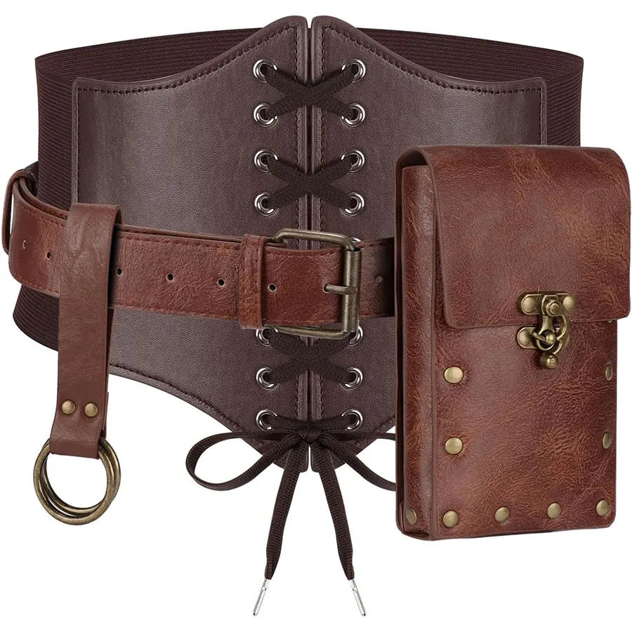 5pcs/4pcs Medieval Renaissance Costume Set Wallet/Belt/Pouch/Keychain Corset PU Leather Belt Wallet Hiking Steunk Viking Cosp