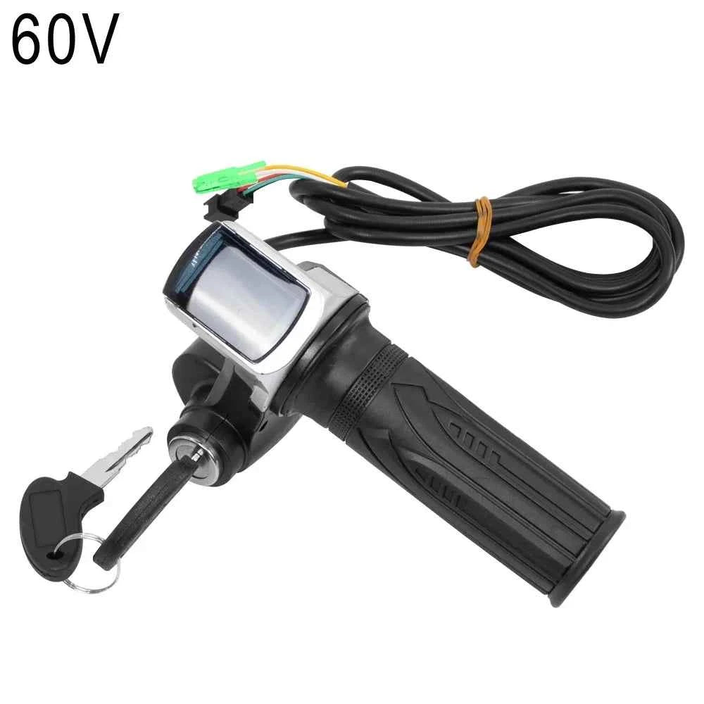 Throttle Grip E-bike Handlebar with Lock Ebike 36V 48V 60V Electric Bicycle Scooter Accelerator Power Indicator Key LED Display
