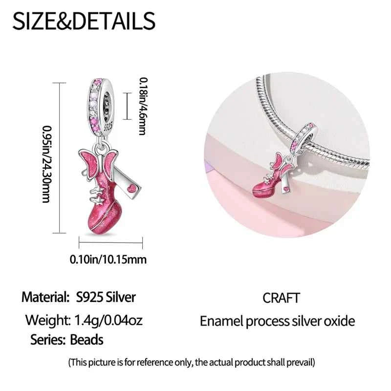 925 Silver Pink Princess Skirt Butterfly High Heels Fashion Bag Charms Beads Fit Pandach 925 Original Bracelets Fine DIY Jewelry