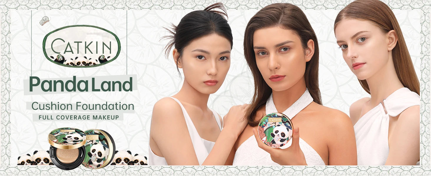 CATKIN Panda Land Full Coverage Cushion Fondation, Breathable Hydrating Nourishing Poreless Face Makeup Save for Sensitive Skin