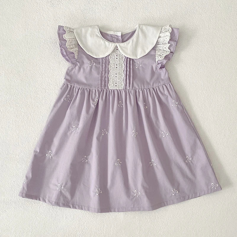 2026 New Summer Sister Clothing 2-6Yrs Kids Princess Flutter Sleeved Dresses Cotton Embroidery Baby Birthday Party Dress