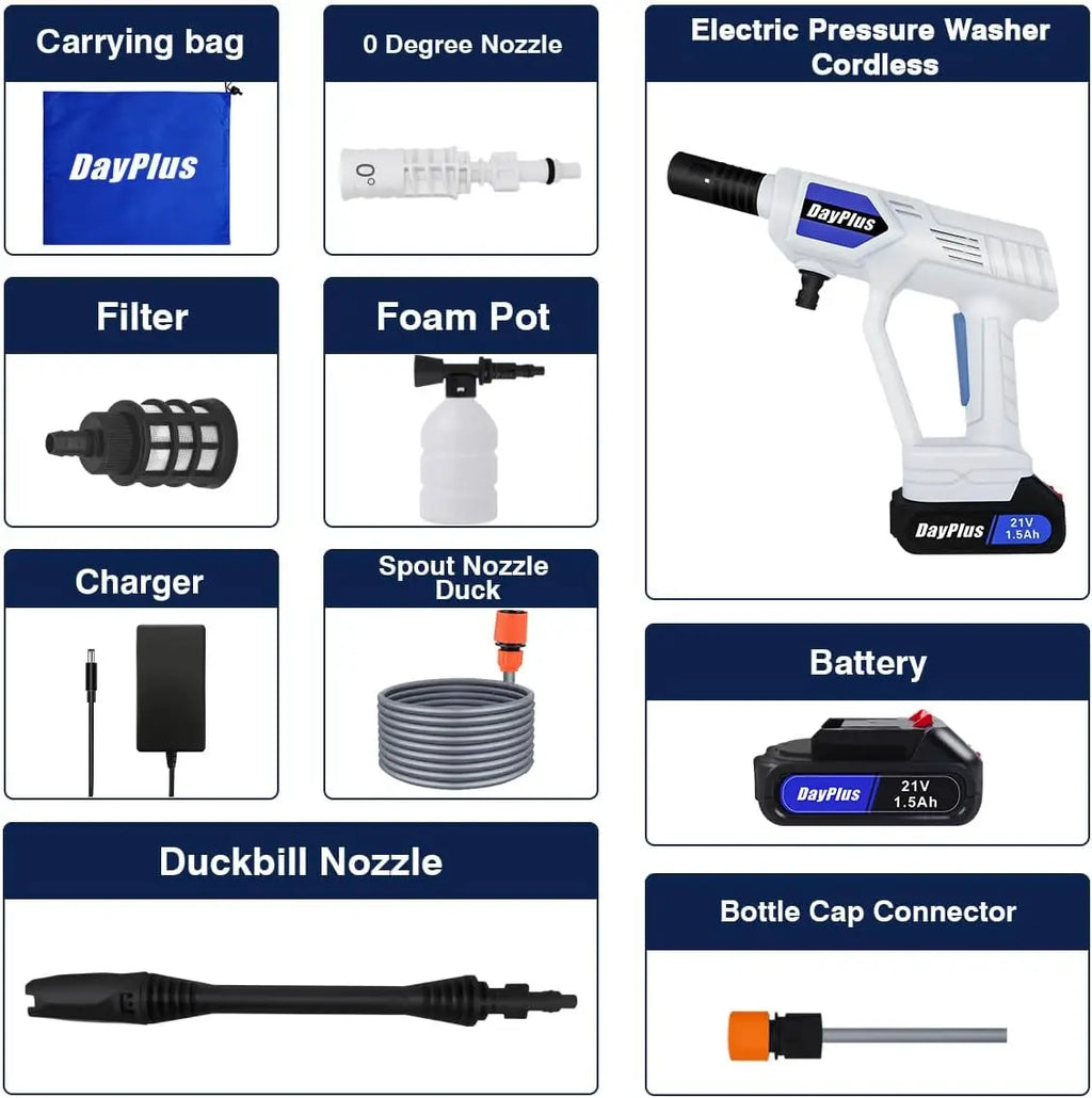 DayPlus Electric High Pressure Washer Rechargeable Car Wash Gun Cordless Electric Water Gun Foam Machine for Makita 24V Battery