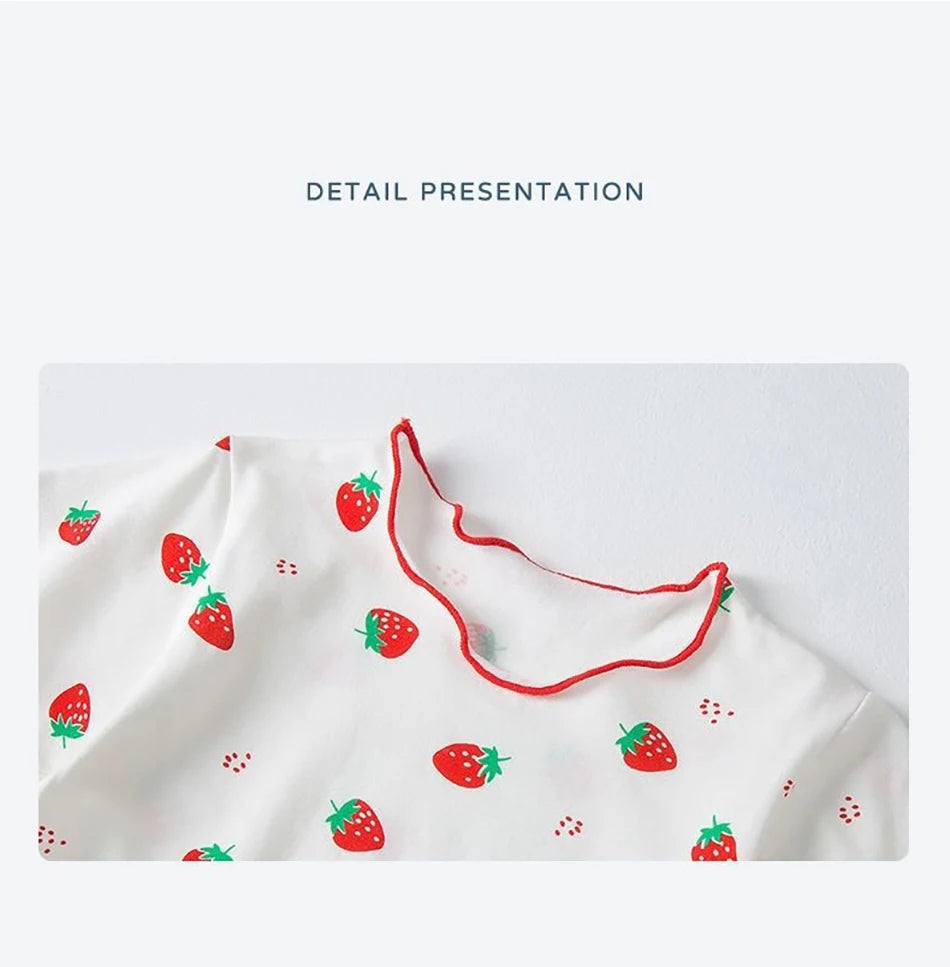 Baby Girl Strawberry Pajamas Set Summer Short Sleeve Thin Two Piece Toddler Kids Sleepwear Infant Home Wear Clothes