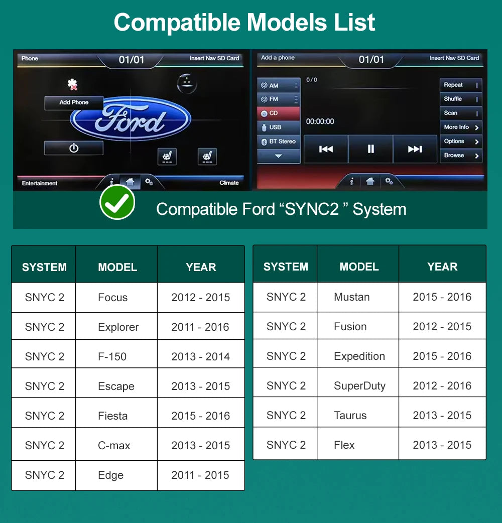 AUTOABC Wireless CarPlay For Ford Sync2 2011-2016 Explorer Focus Fiesta C-max Edge F150 Fusion Taurus With Android Auto AirPlay