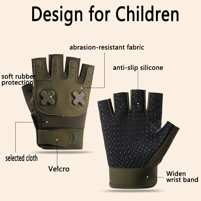 Kids Sport Gloves Breathable Anti-Slip Cycling Tactical Gloves 5-11 Ages Adjustable Outdoor Climbing Hiking Travel Gloves