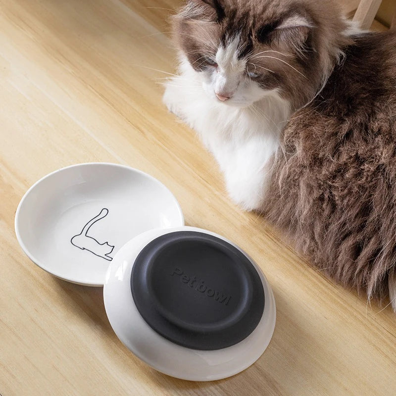 Ceramic Cat Food Bowl with Non-Slip Base for Kittens