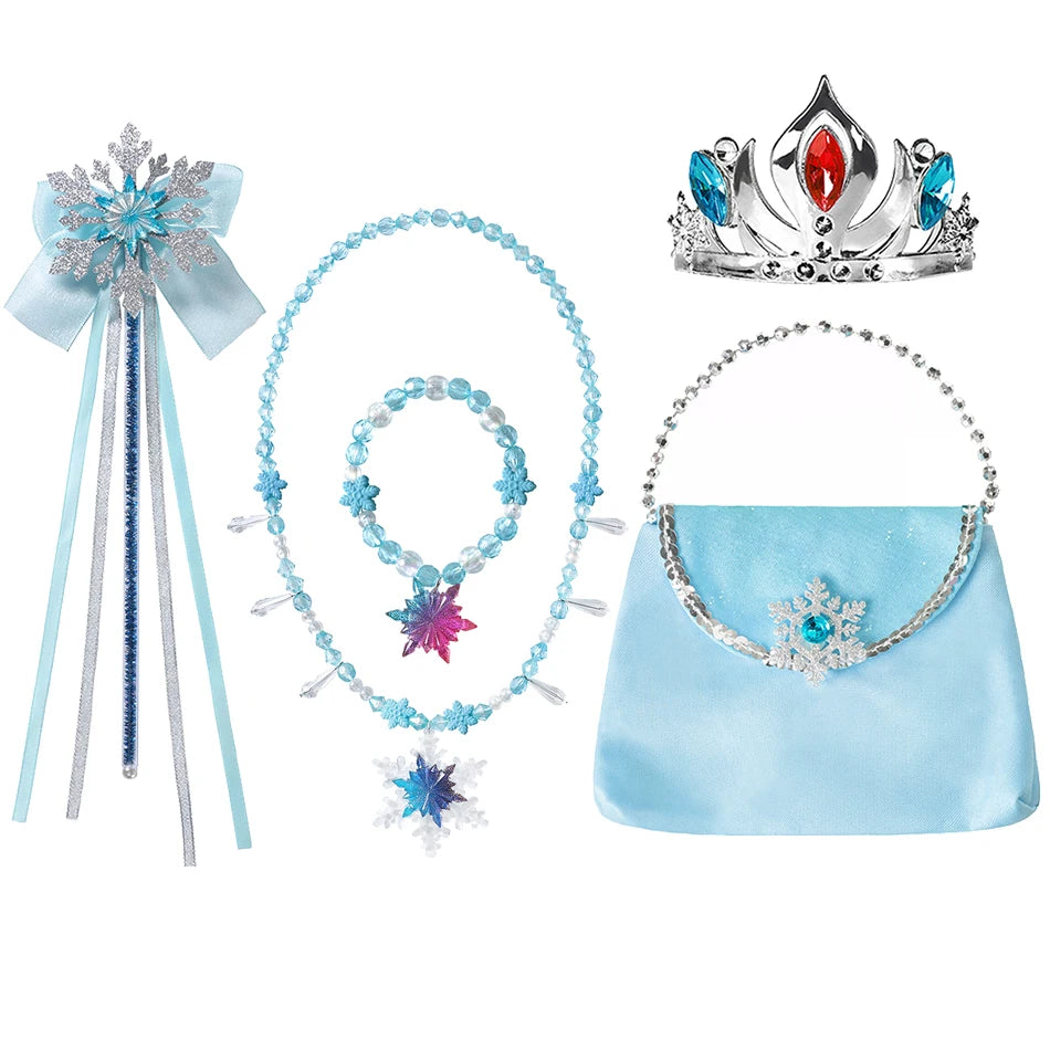 Girl Princess Costume Accessories Gloves Wand Crown Jewelry Set Princess Wig Braid Princess Dress Costume Cosplay Accessories