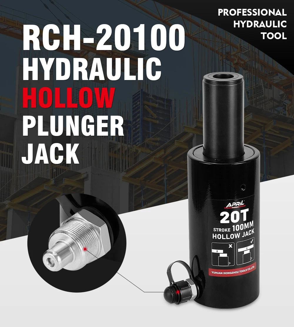 Hollow Hydraulic Cylinder RCH-20100 Hydraulic Jack with Tonnage of 20T Work Travel of 100mm