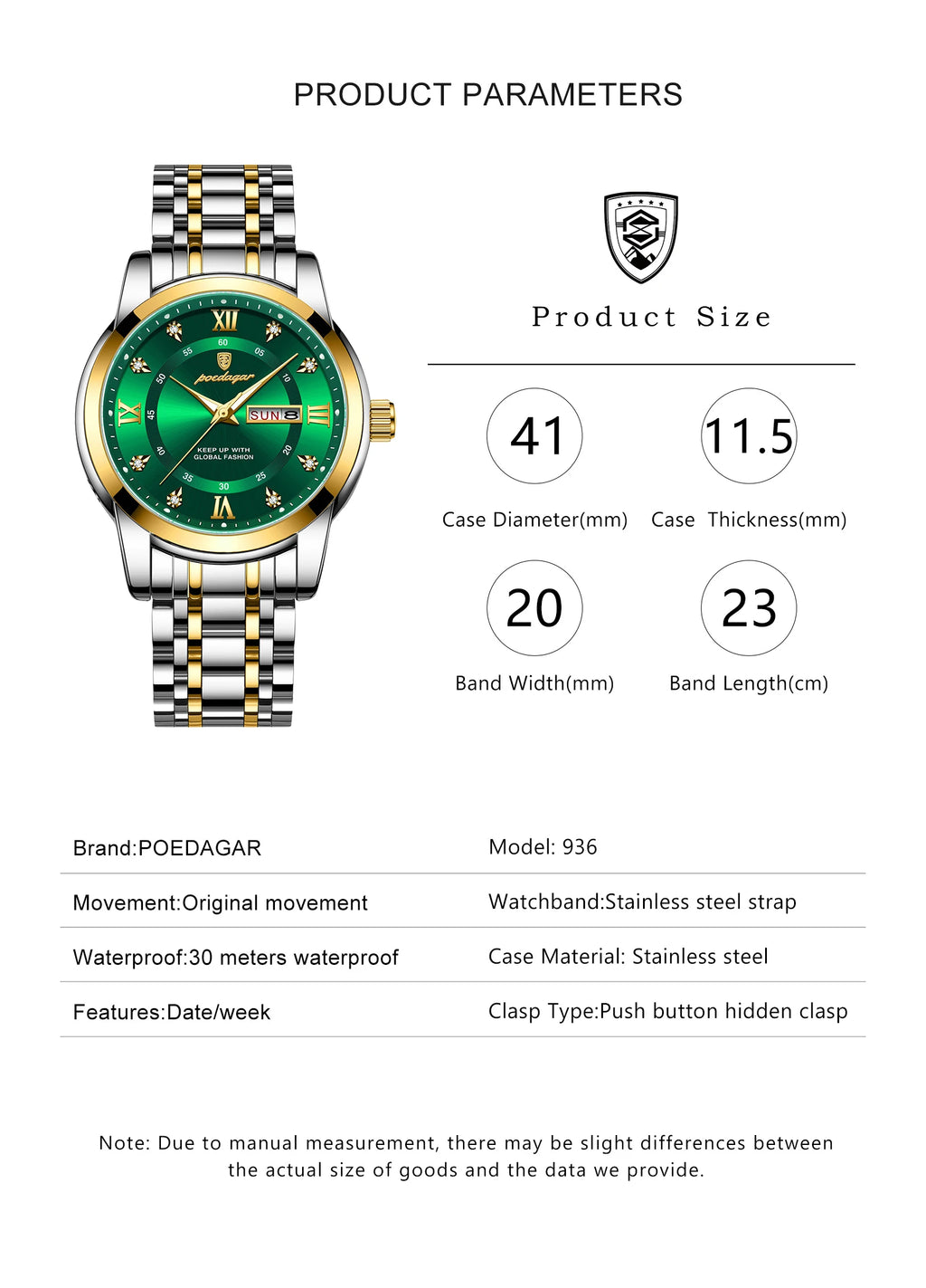 POEDAGAR Original Classic Man Watch Waterproof Luminous Date Week Watches for Men Quartz Stainless Steel Luxury Men's Wristwatch