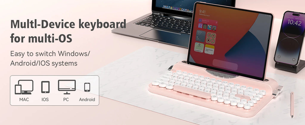 AJAZZ Multl-Device Keyboard Dual Mode 2.4G/Bluetooth5.0 With Card Slot Bracket Position Typewriter Office Membrane Keyboard AF84