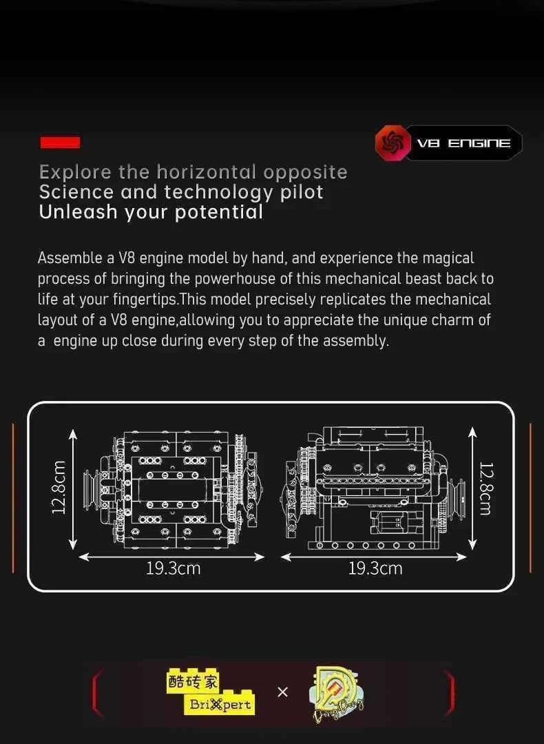Mould King 10088 The V8 Engine Building Block Assembly Technical Car Brick Set Educational Car Engine Toys Kids Christmas Gift