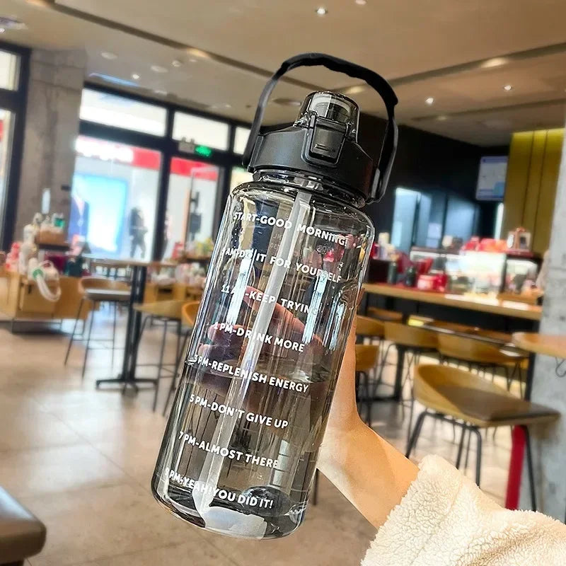 2-liter plastic water bottle, straw sports fitness cup, large portable travel water bottle