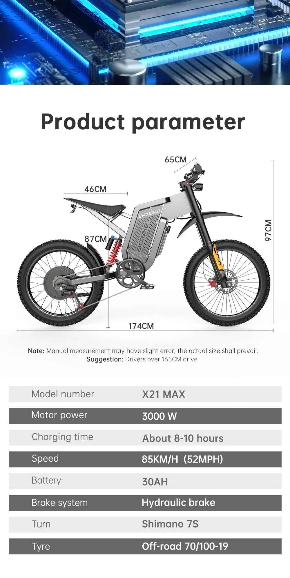EKX X21 Max Electric Motorcycle EBIKE 3000W Brushless Gearless Motor, 60V 30Ah Battery, 85km/h, Adult Off-Road Ebike