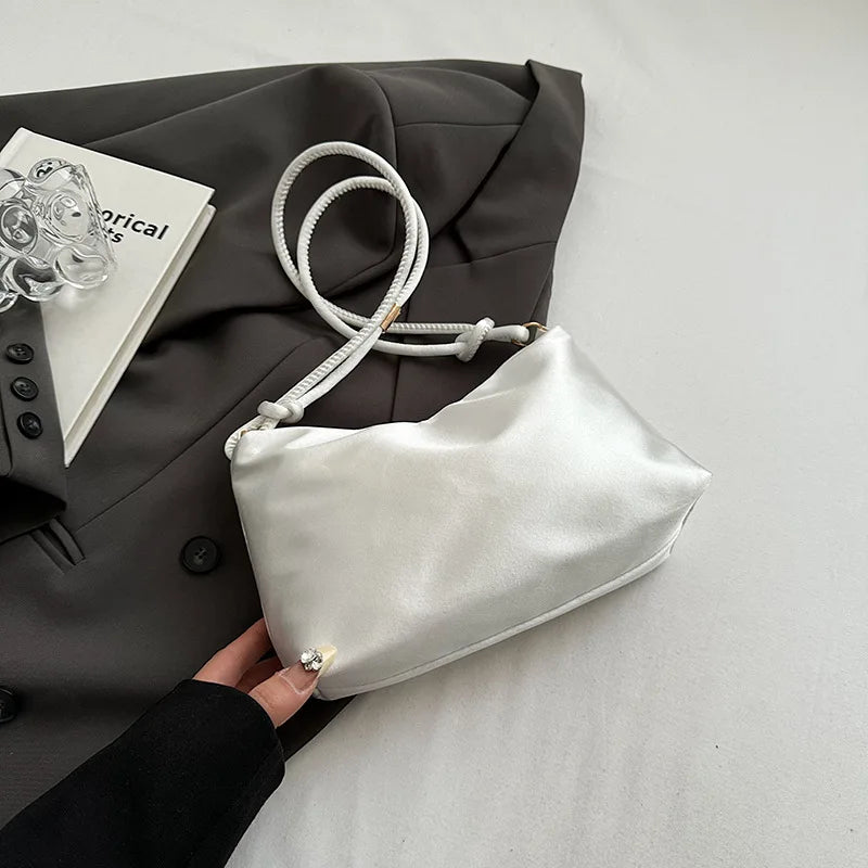 High Quality Solid Color Fashion Elegant Shoulder Bag Smooth Cloth Satin Underarm Bag Leisure Shoulder Bag Lady Handbags Purse