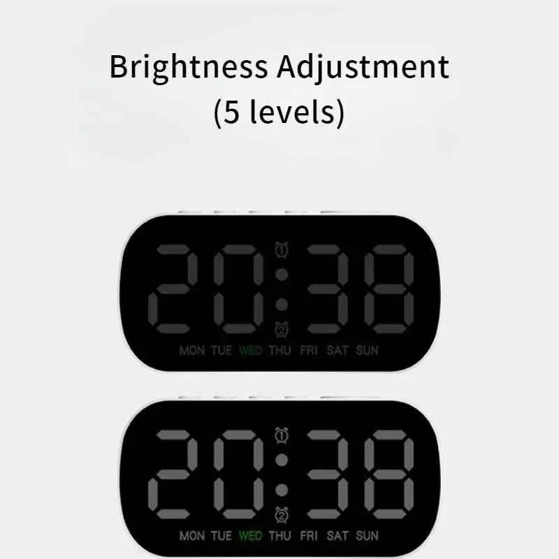 Digital Alarm Clock USB Powered Temperature Date Week Dual Alarm Night Mode Snooze Clock 5 Levels of Brightness 12/24H LED Clock