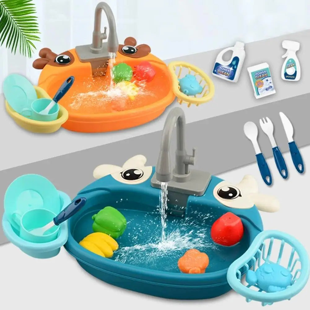Kids Kitchen Sink Toys Electric Dishwasher Playing Toy with Running Water Pretend Play Food Fishing Toy Role Playing Girls Gift