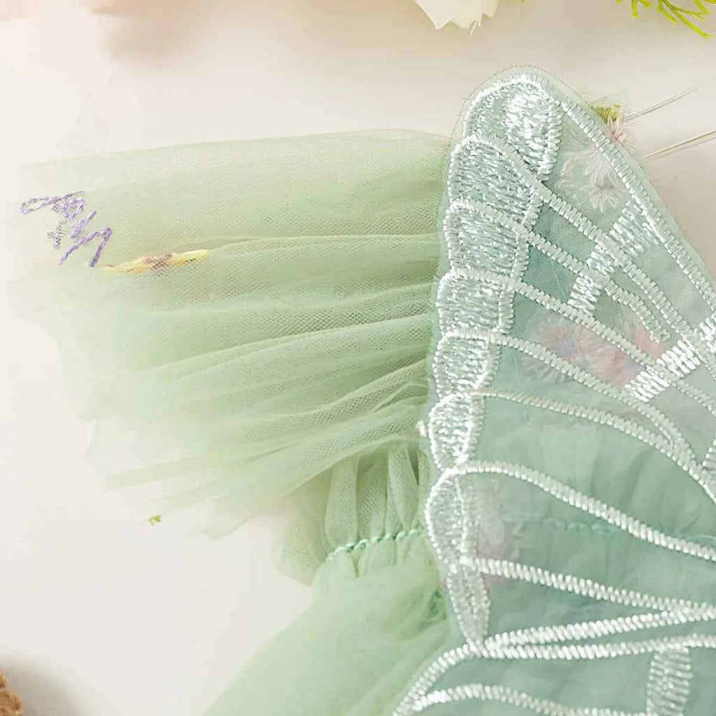 Summer New Girls' Dress Halter Small Flying Sleeve Embroidery Pattern Wings Sweet Princess Dress Mesh Princess Dress
