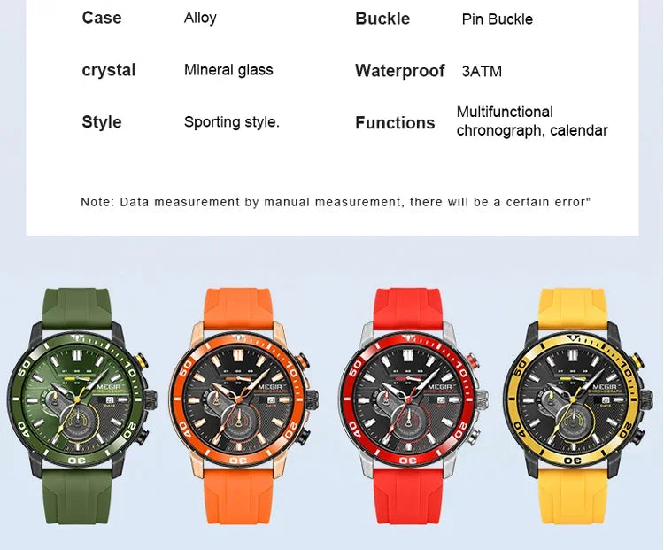 MEGIR Men Wristwatch Fashion Casual Quartz Date Watches Luxury Male Clock Chronograph Multifunctional 30M Waterproof Sport