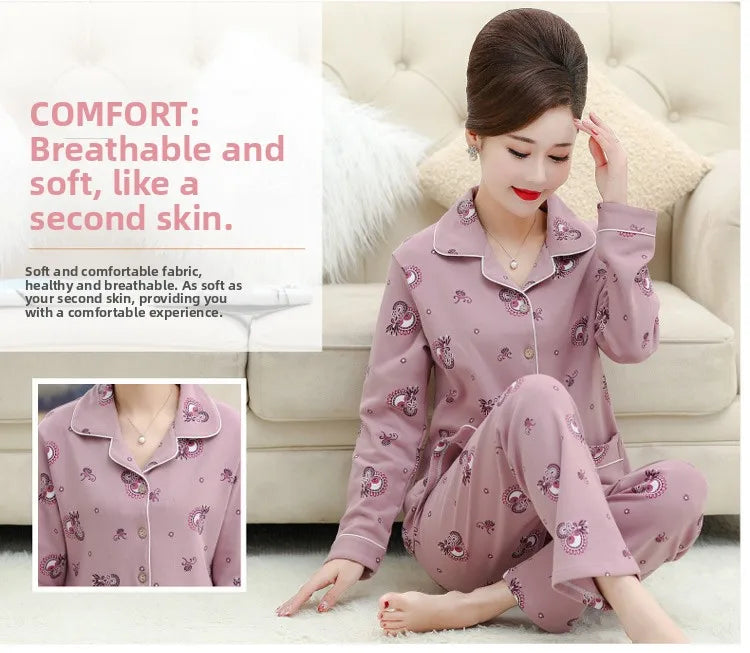100% Pure Cotton Long Sleeve Sleepwear Set for Elderly Women Spring Summer Autumn Home Clothes Outwear Comfortable Home Suit