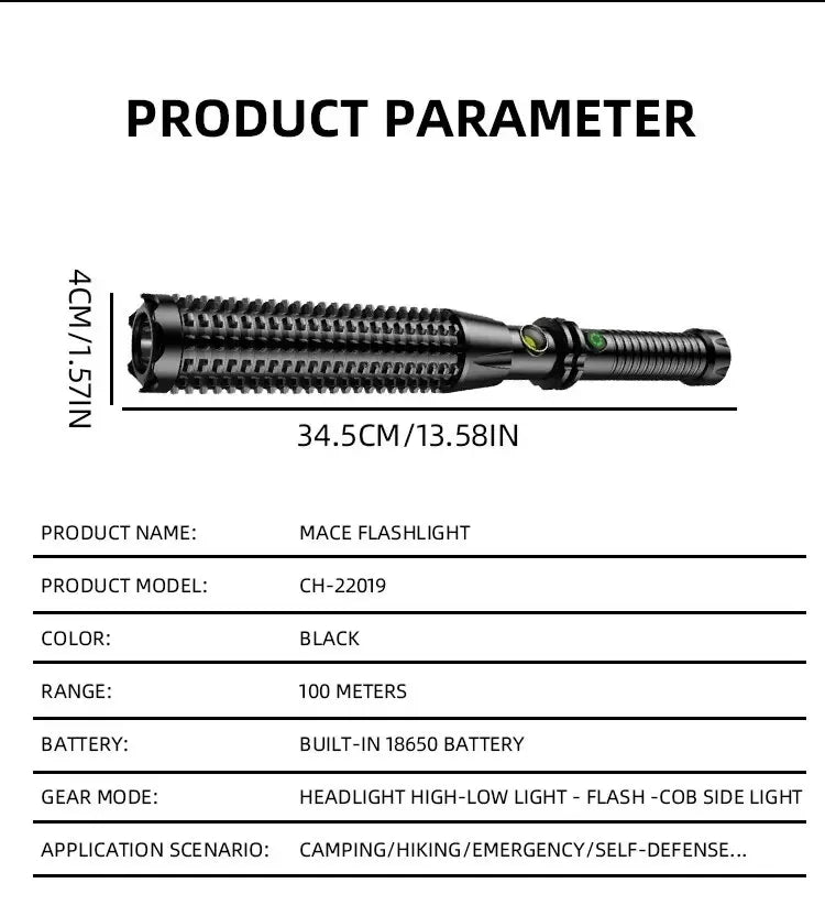 Self-defense Flashlight Window Breaker Hammer USB Rechargeable Super Bright Torch 4 Speed Adjustable Outdoor Emergency Work Lamp
