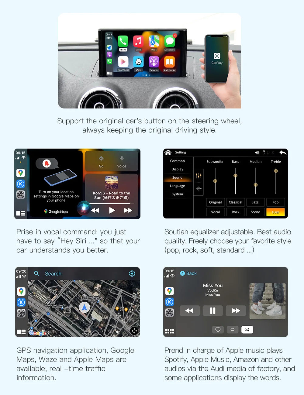 AUTOABC Wireless  CarPlay Android Auto Interface for Audi A3 A4 A5 Q2 Q7 Q5L 8V AirPlay Mirror Link multi-media camera