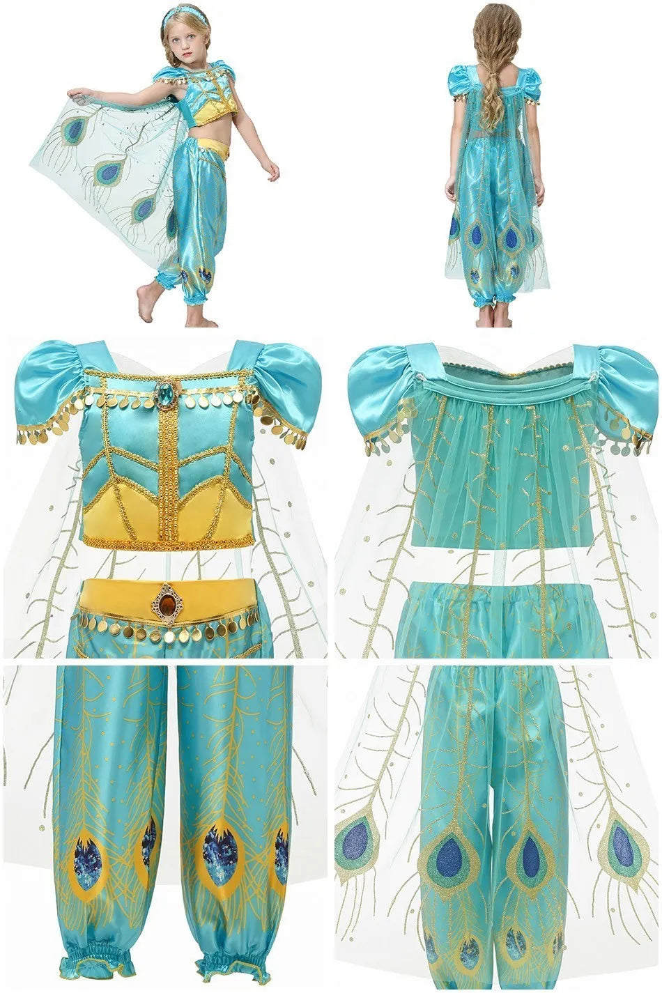 Girl Princess Cinderella Dress Elsa Anna Mermaid Jasmine Belle Snow White Costume Girls Birthday Party Halloween Dress 2-10 Year