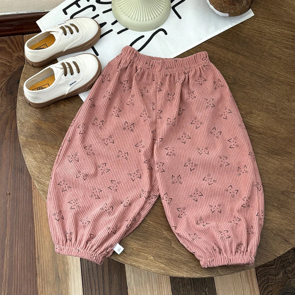 Baby Girls Pants Kids Full Printed Pant Corduroy Trousers Autumn Children's Clothing Korean Style