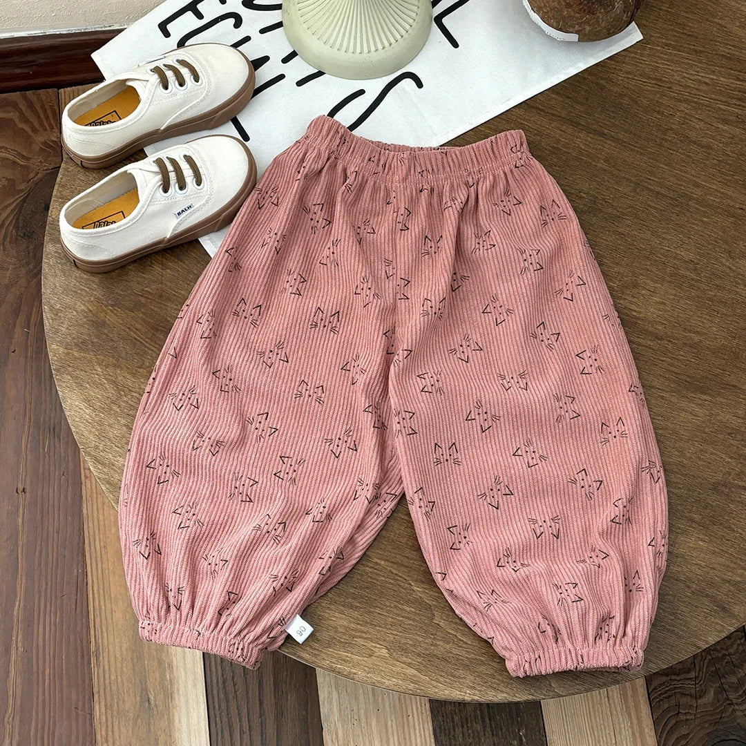 Baby Girls Pants Kids Full Printed Pant Corduroy Trousers Autumn Children's Clothing Korean Style