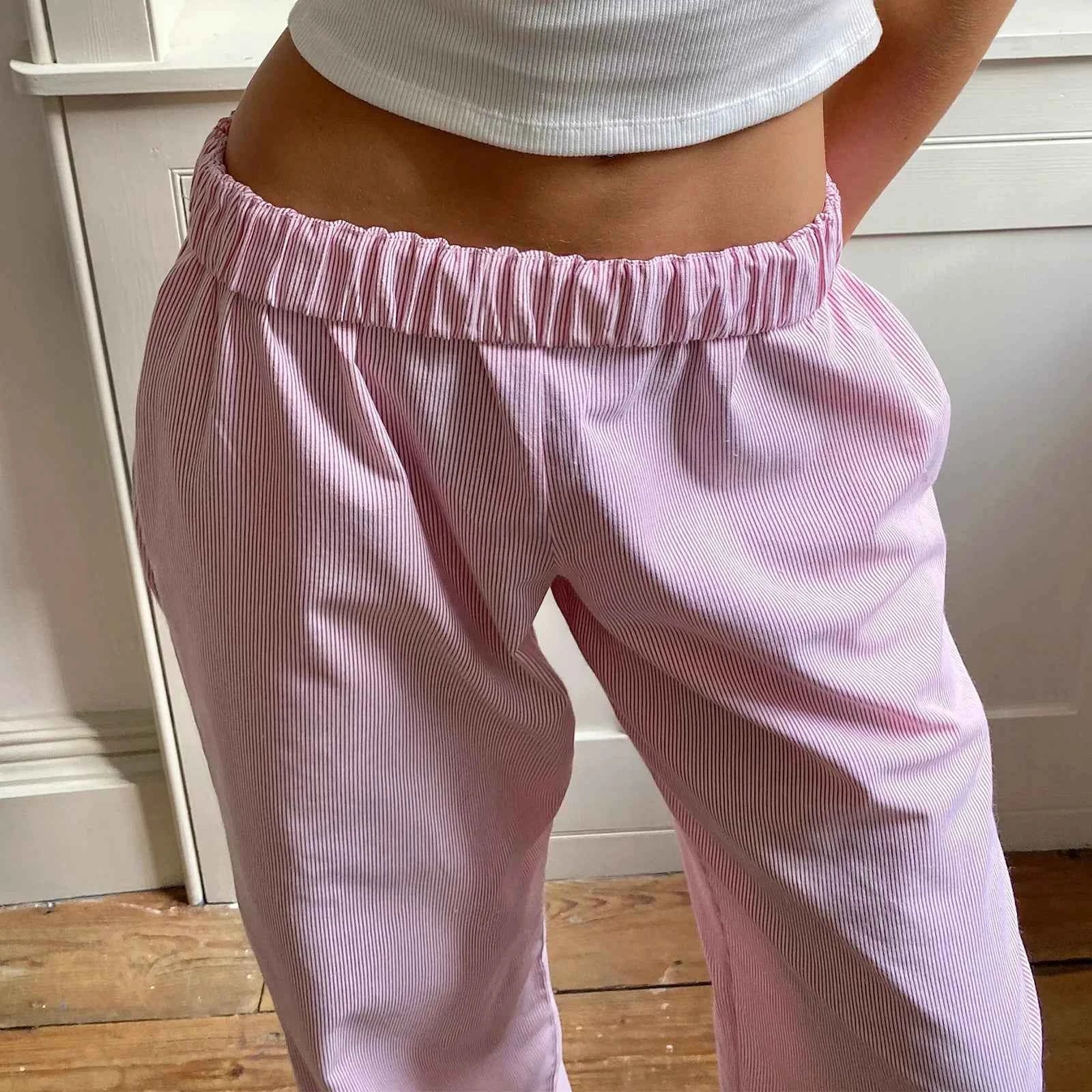 Gaono Casual Striped Drawstring Wide Leg Pants Chic Women Fashion Streetwear Vintage Sweatpants Lounge Outfits Female Trousers
