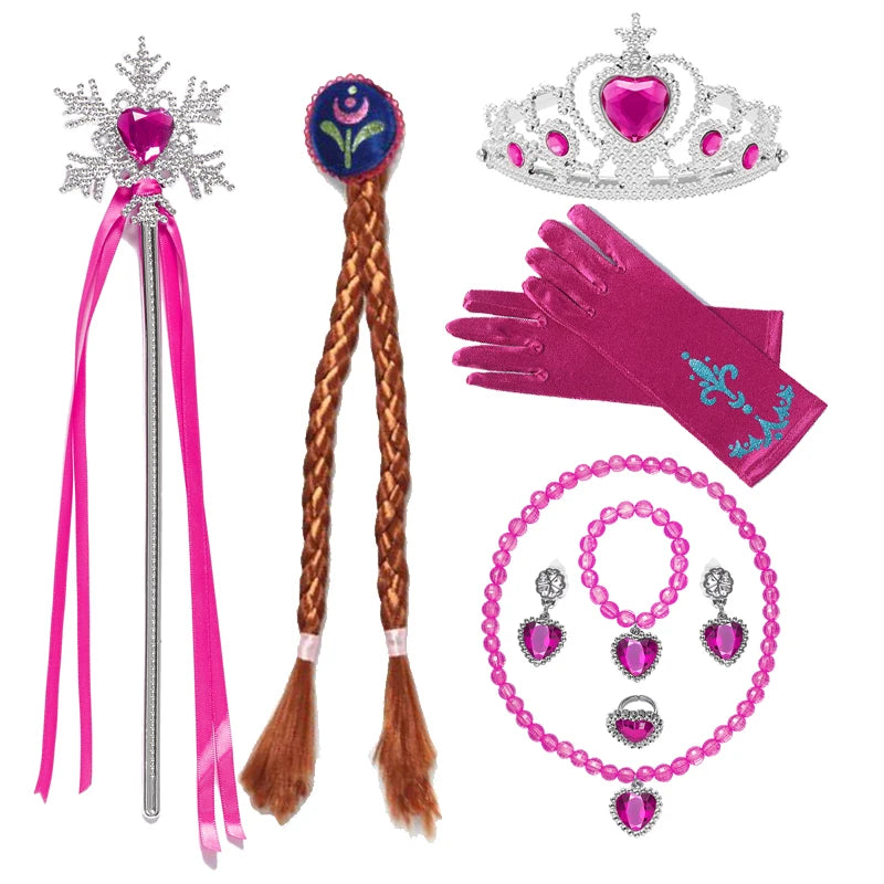 Girl Princess Costume Accessories Gloves Wand Crown Jewelry Set Princess Wig Braid Princess Dress Costume Cosplay Accessories