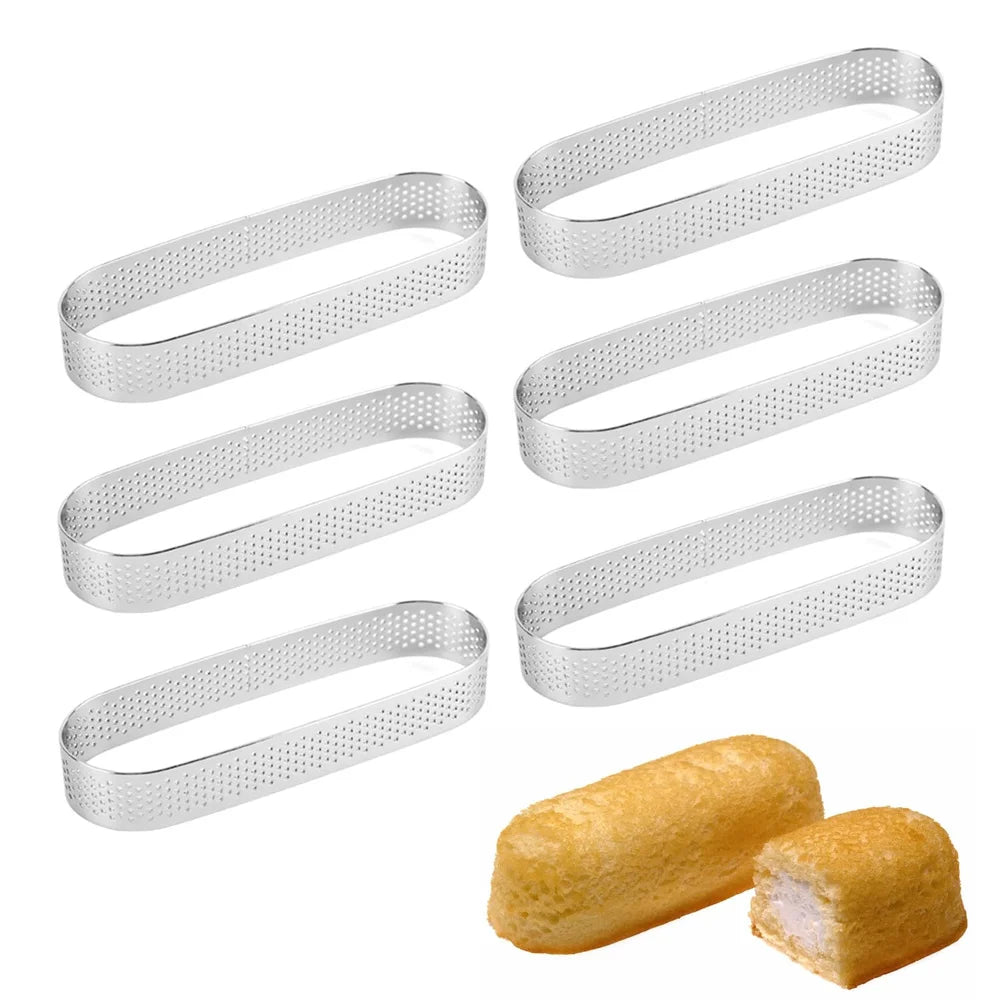 3/6pack Oval Tart Rings 304 Stainless Steel Perforated Pastry Cake Ring Mold for Baking, Nonstick Fruit Tarte Crust Tools