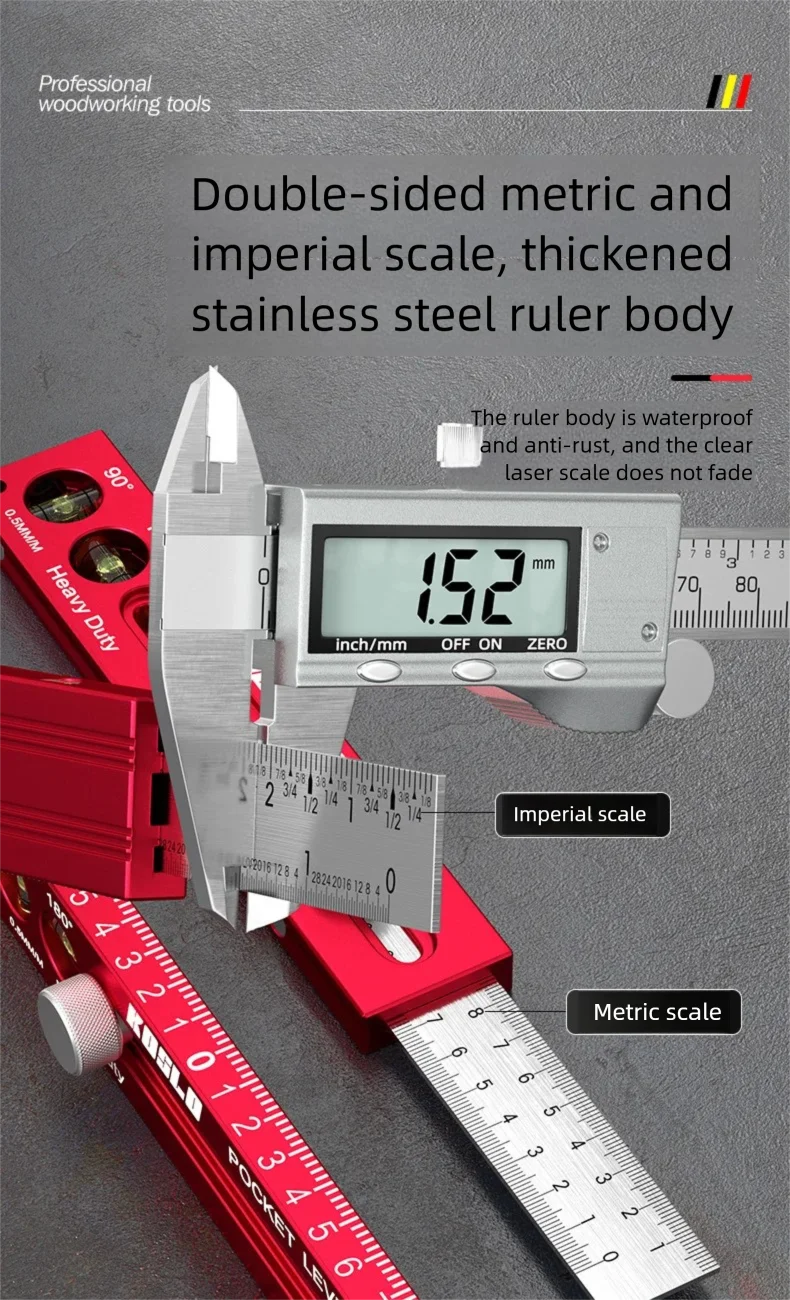 Woodworking ToolsRuler Precision Pocket Ruler Slide Ruler Inch/Metric T-Track Metal Slide Stops Aluminum Precision Rulerler