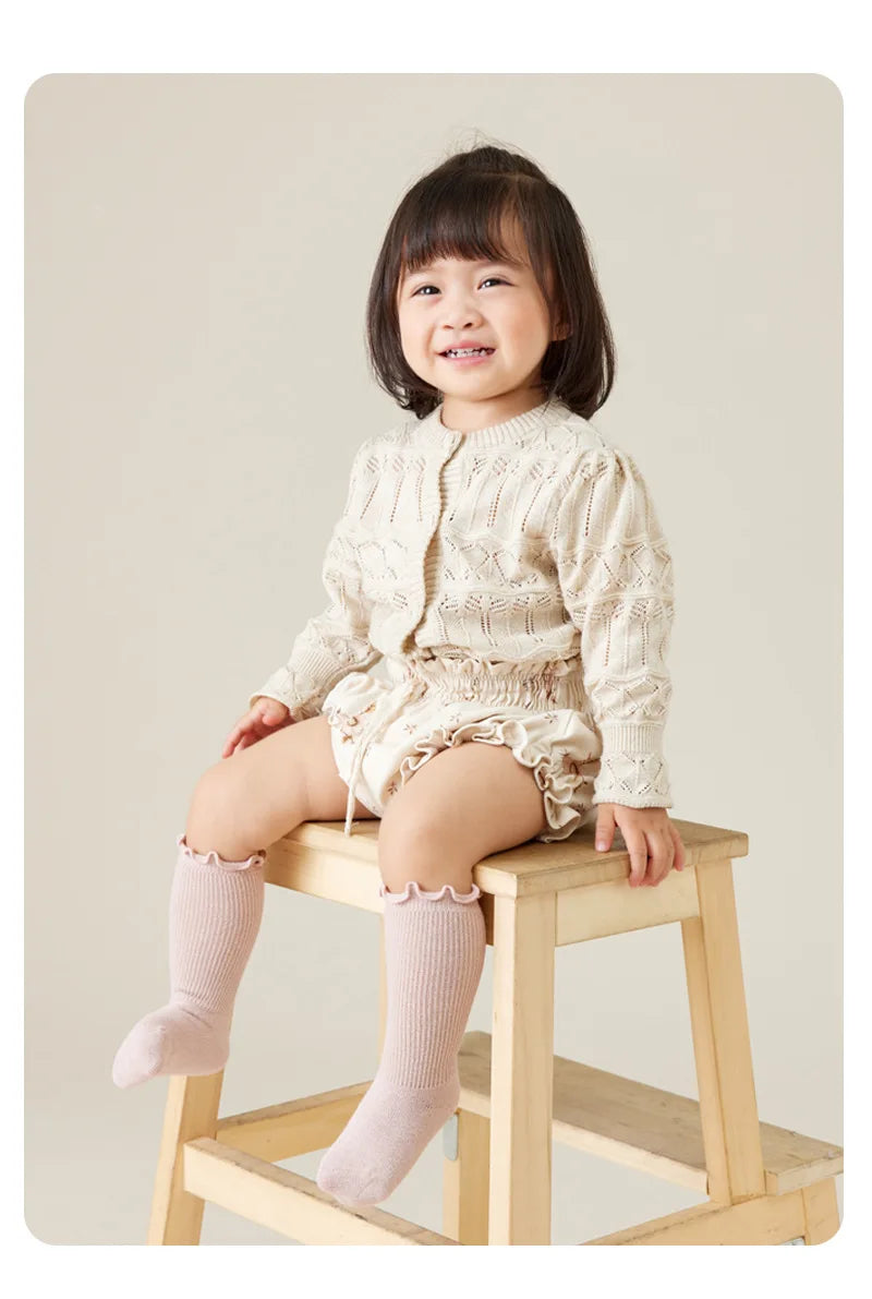 Autumn Baby Ruffle Girls Socks Knee High Cotton Long Sock Kids Soft Solid Toddlers Socks Children Princess Socks for 0-5Y Spring
