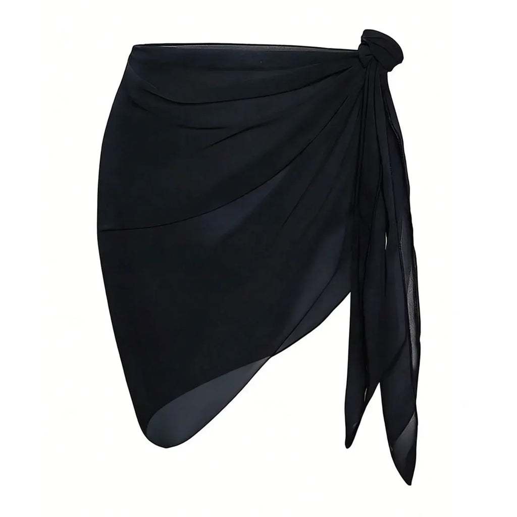 Summer Women Solid Color Short Bikini Wrap Chiffon Skirt Lightweight Scarf Swimsuit Hoodie Beach Swimming Hoodie Skirt