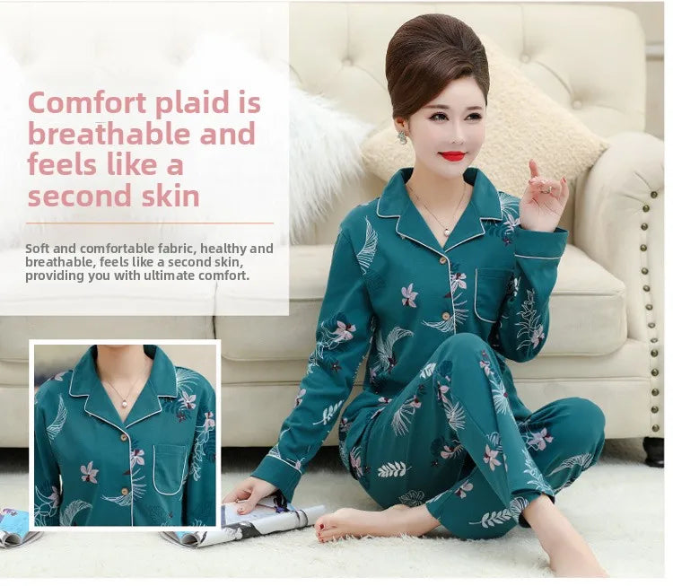 100% Pure Cotton Long Sleeve Sleepwear Set for Elderly Women Spring Summer Autumn Home Clothes Outwear Comfortable Home Suit