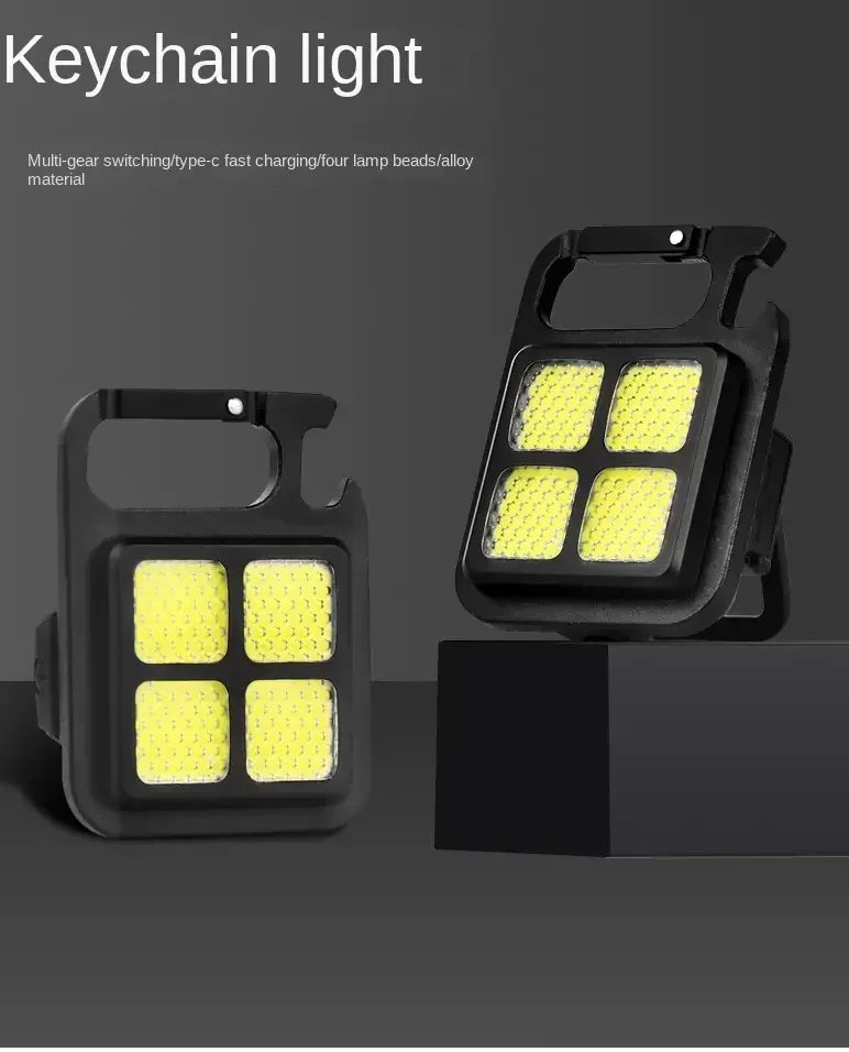 Mini LED Flashlight Keychain Light Double COB Lights USB Rechargeable Work Lights Fishing Lanterna with Magnet Built-in Battery