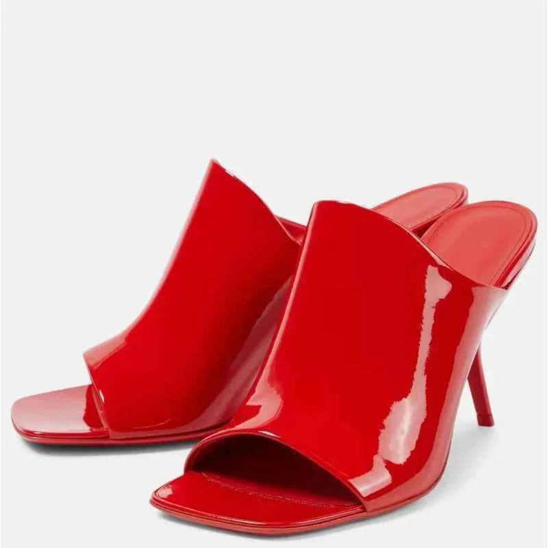 2026 New Style Women's High Heels Shoes Patent leather Pointed Toe Solid Color Night Club Party Shoes Femme Summer Half Slippers