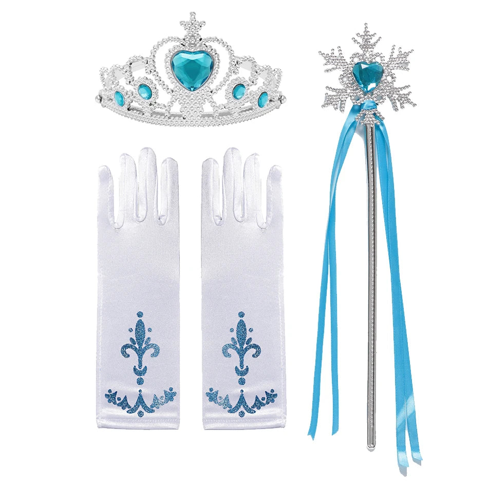 Girl Princess Costume Accessories Gloves Wand Crown Jewelry Set Princess Wig Braid Princess Dress Costume Cosplay Accessories