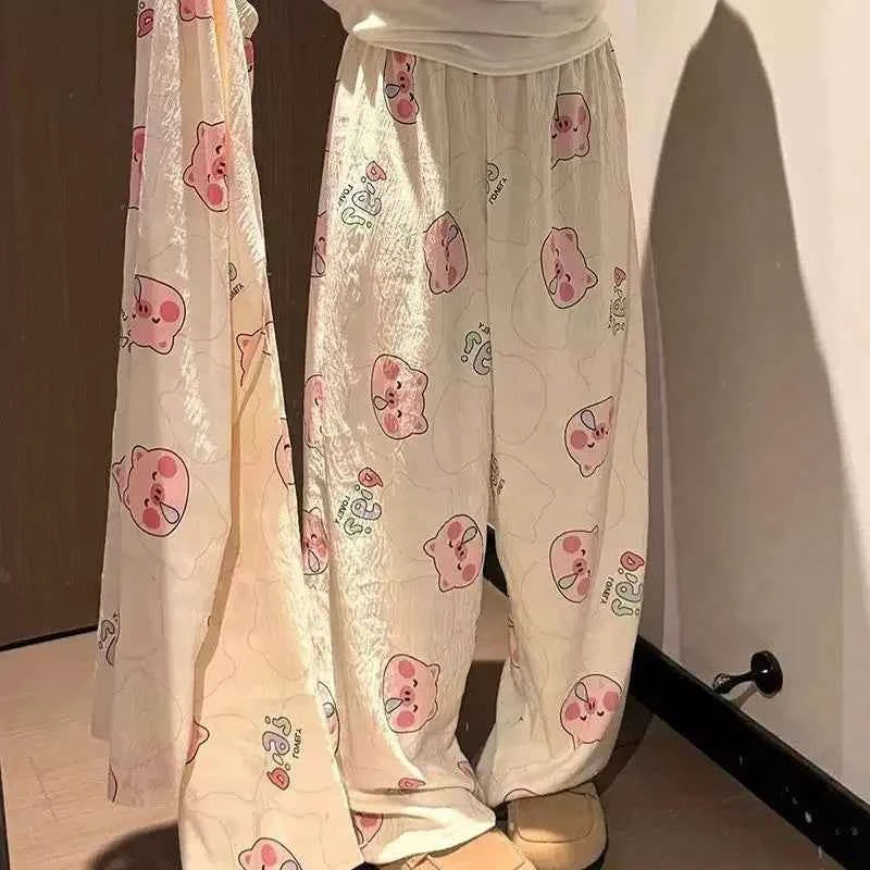 2025 New SUMMER Sleepwear Women's Long Pajamas Pants Women Loungewear Pig printing Autumn Loose