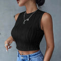 Casual Sleeveless Rib Knit Tank Top Women Summer Y2K High Street Style Koreanfashion Mock Neck Slim Fit Crop Top Streetwear 2024