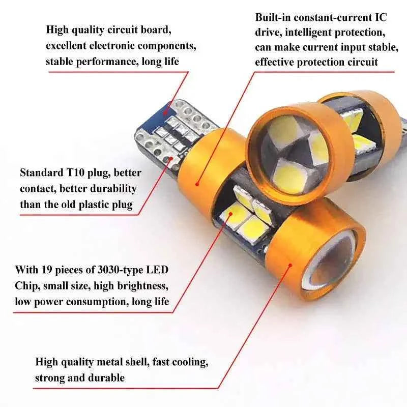 2pcs Car T10 12V LED Signal Light Orange Amber Light Position Parking City Lights T10 168 194 2825 W5W 19SMD LED Bulb