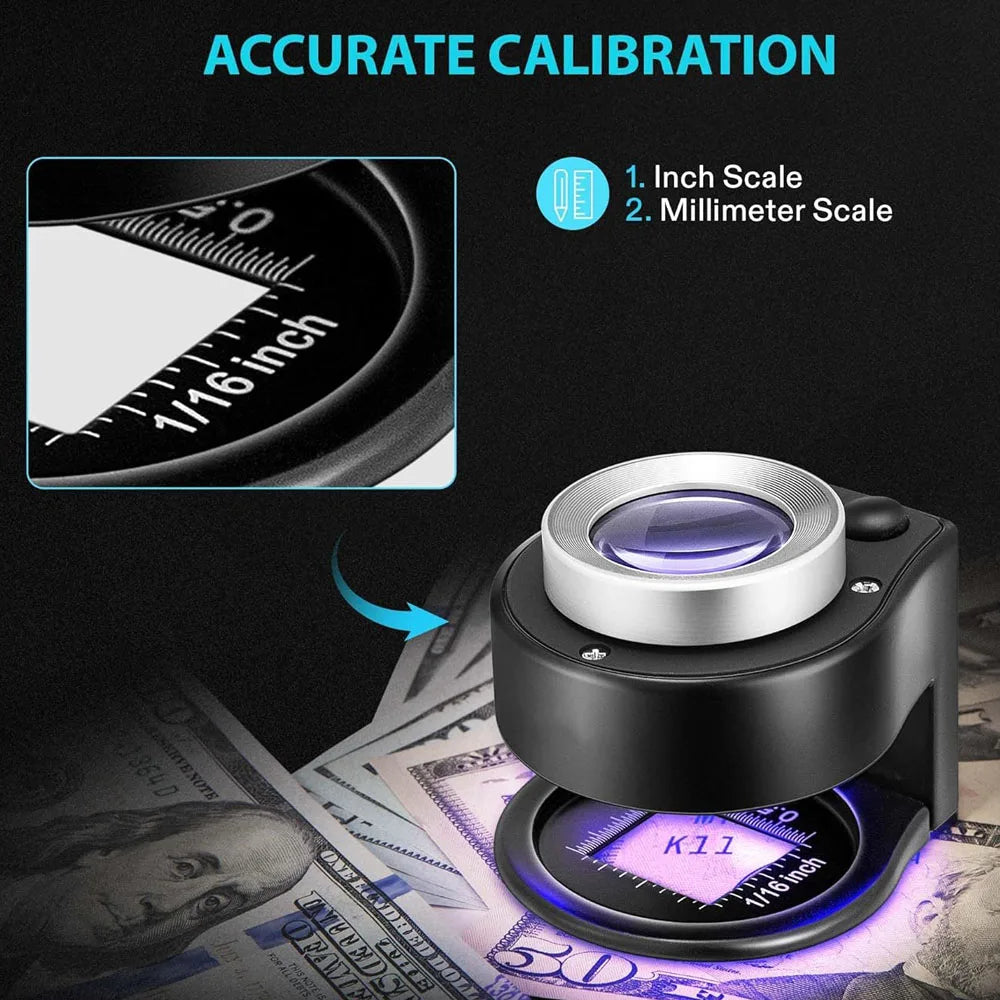 30X Loupe Magnifier With 6 Light Desktop Portable Metal Magnifier Folding Scale Sewing Magnifying Glass For Jewelry Tool