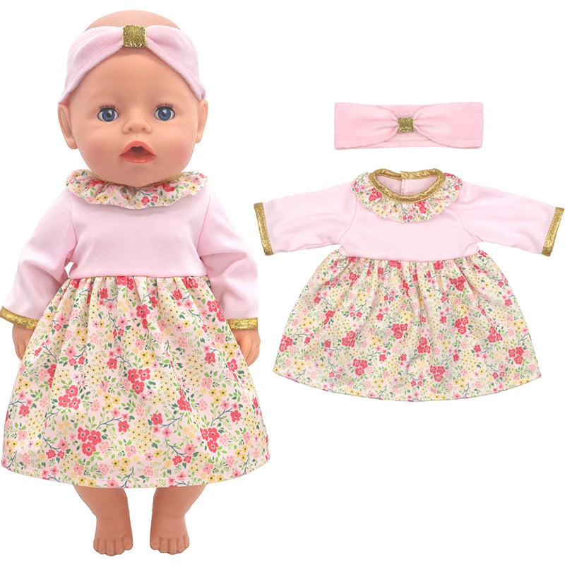 18 Inch Baby Doll Winter Clothes Set Crochet Sweater Scarf Hat Gloves New Year Apparel for 43 Cm Girl Dolls