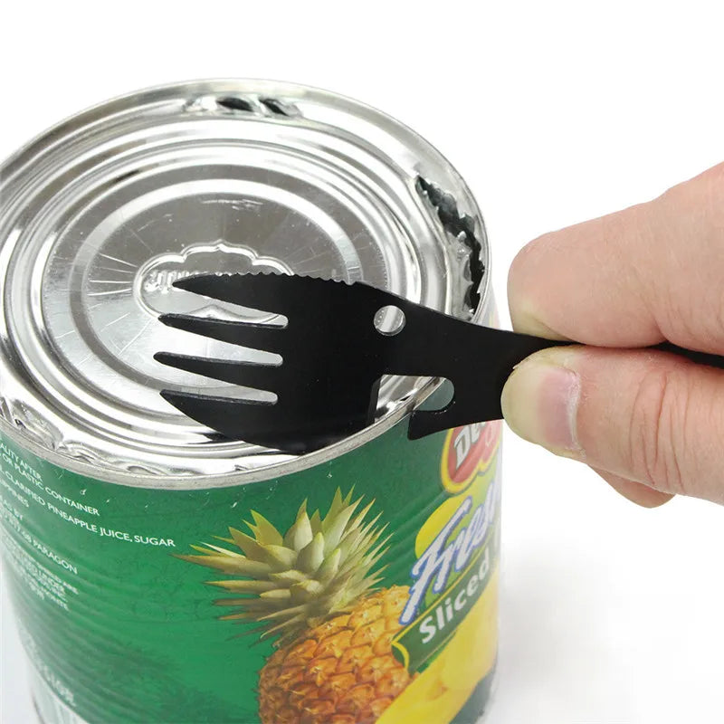 Outdoor Survival Tools 5 in 1 Camping Multi-functional EDC Kit Practical Fork Knife Spoon Bottle/Can Opener Camping Multitool