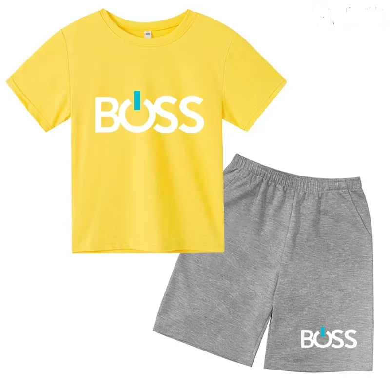 Kids Summer Sportswear 3-12 Years New Letter Fashion T-shirt Coat Boys Girls Toddler Short-sleeved+Shorts Casual Cool Sports Set