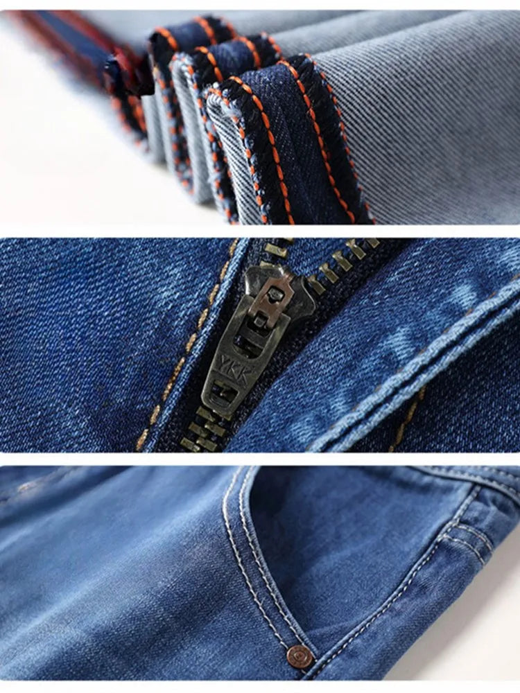 2026 Men Jeans 100% Cotton Thick Straight Plus Big Size 42 44 46 48 140KG Loose Classic Black Denim Trousers Casual Pants