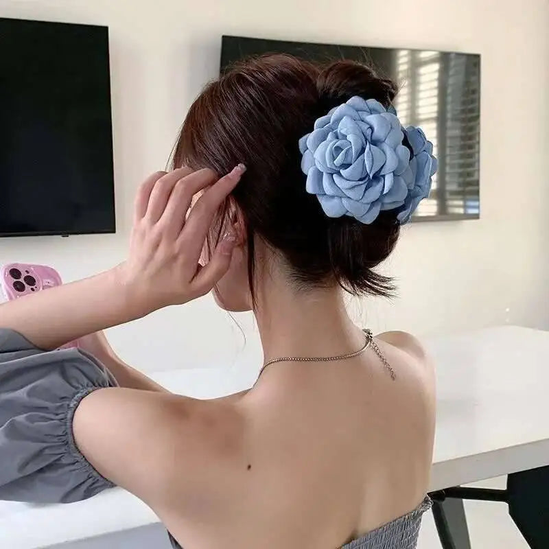 9cm Large Flower Hair Barrettes French Crab Claw For Women Hair Accessories Korean Back Of Head Shark Clip Girls Gifts