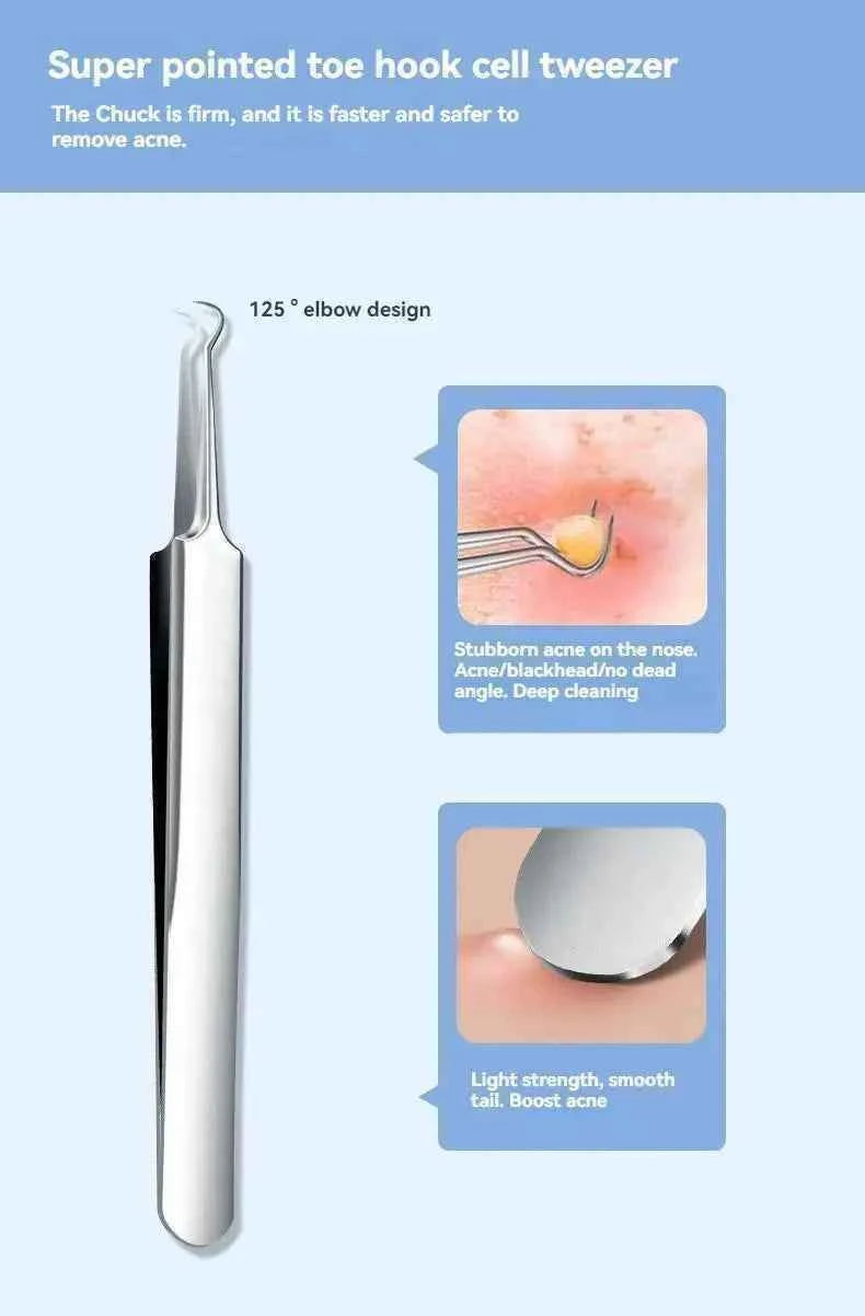 11Pcs Ingrown Hair Tweezers Acne Blackhead Removal Needles Black Dots Cleaner Pore Cleaner Deep Cleansing Face Skin Care Tools